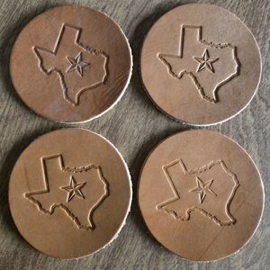 Handmade Texas Leather Coasters Set Of 4